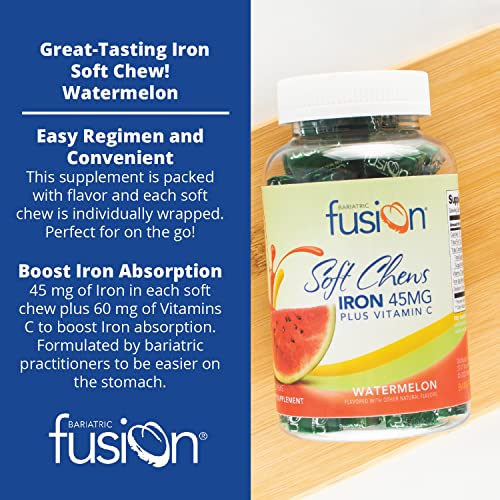 Bariatric Fusion Iron Soft Chew with Vitamin C | Watermelon Flavored | Chewy Vitamin for Bariatric Patients | Gluten Free | Iron Supplement for Women and Men | 60 Count | 2 Month Supply