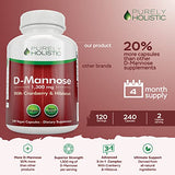 D Mannose 1300mg, 3-in-1 Formula D-Mannose Capsules with Cranberry & Hibiscus, 240 Fast Acting Vegan Capsules, Natural Urinary Tract & Bladder Health Support, High Strength, for Men & Women