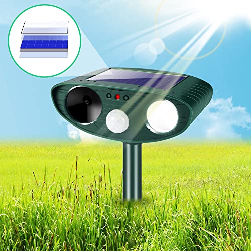 2 Pack Upgraded Solar Animal Repeller Waterproof,Ultrasonic Animal Repellent Outdoor with Motion Detection & LED Strobe Light Animal Deterrent for Cat Squirrel Raccoon Deer Mouse Fox Repellent