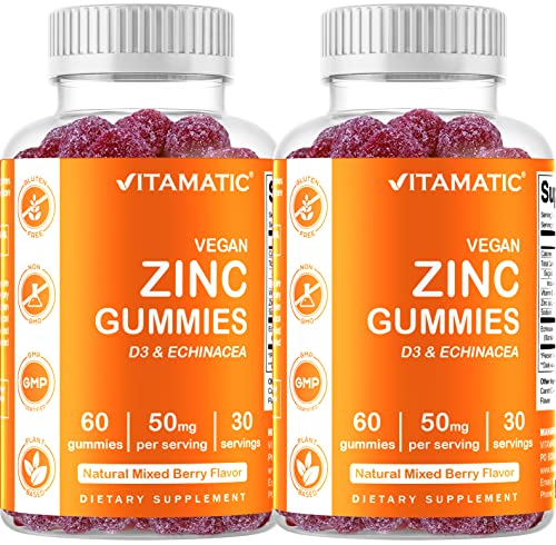 2 Pack - Vitamatic Zinc 50mg Gummies - 60 Vegan Gummies - Gluten Free - Healthy Immune Support for Adults, Men, Women