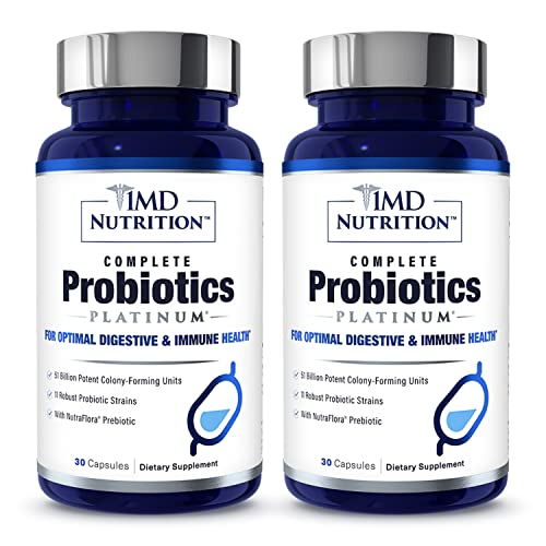 1MD Complete Probiotics Platinum | Supports Digestive Health | with Nourishing Prebiotics, 51 Billion Live CFU, 11 Strains, Dairy-Free | 30 Vegetable Capsules (2-Pack)