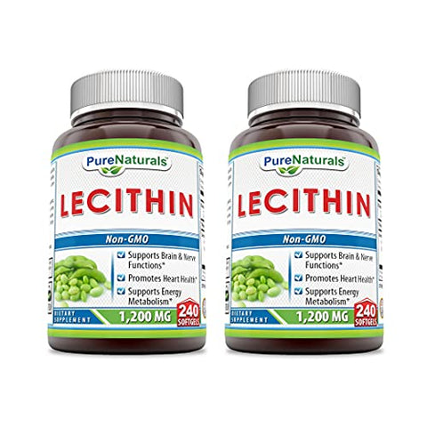 Pure Naturals Lecithin 1200mg High Potency 240 Softgels Supplement | Non-GMO | Gluten Free | 2 Pack