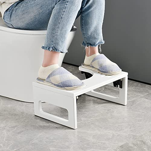 AmazerBath 7 Inch Bamboo Toilet Stool Collapsible Toilet Poop Stool for Bathroom, Men, Women - White