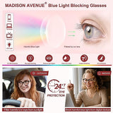 Madison Avenue Blue Light Blocking Glasses Oversized Fashion Blue Light Glasses for Women Anti Eyestrain & UV Protection Computer Eyeglasses (Red Tortoise)