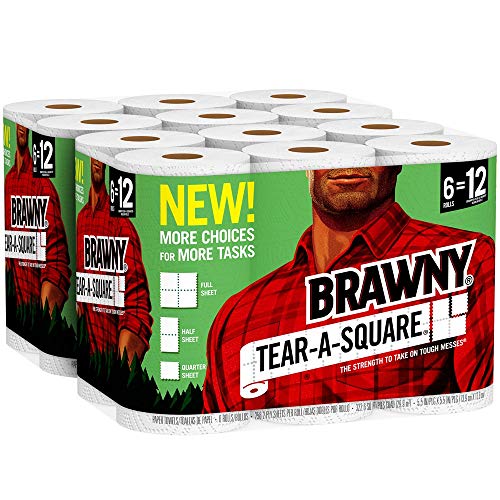 Brawny Paper Towels, 12 Count Rolls, Tear-A-Square, 128 Sheets Per Roll