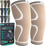 Modvel 2 Pack Knee Brace | Knee Compression Sleeve for Men & Women | Knee Support for Running | Medical Grade Knee Pads for Meniscus Tear, ACL, Arthritis, Joint Pain Relief. (Medium, Skin)