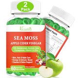 2 Pack Irish Sea Moss Gummies with Apple Cider Vinegar Pomegranate Beet Root Bladderwrack Burdock Vitamin C & Zinc Supplement for Digestion Mood Energy & Immune Support, Apple Flavor