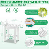 ETECHMART Bamboo Shower Bench with Storage Shelf, 2-Tier Spa Seat Bath Stool for Bathroom Bathtub Elderly Disabled Seniors Women, Inside Shower Shaving Legs, Waterproof, White