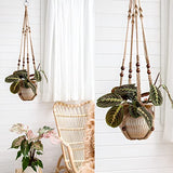 Mkono Macrame Plant Hanger Indoor Jute Hanging Planter Basket with Wood Beads Decorative Flower Pot Holder No Tassels for Boho Home Decor 35 Inch, Brown, Set of 2 (POTS NOT Included)