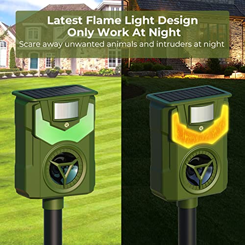 YARDefense Solar Powered Ultrasonic Animal Repeller with Flame Simulated Lighting Motion Sensor and Flame-Proof Enclosure Deters Stray Canines Foxes Raccoons Skunks Rabbits and Deer 1 Pack R33S