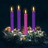 Mavandes Flameless Flickering Advent Taper Candles Remote, 7.5 Inch Purple and Pink Battery Operated LED Candles Timer,Set of 4 Plastic Dripping-Wax Effect Flameless Candlesticks(0.86” Dia)