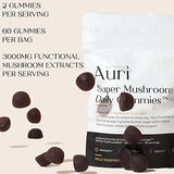 Auri Super Mushroom Gummies - All-in-One Daily Supplement Gummy - 12 Mushroom Blend with Chaga, Lions Mane, Reishi, Cordyceps - Boost Your Immunity, Focus, Energy, Mood - 60 Gummies