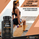 Zinc Supplement Complex with Copper and Vitamin C - Natural Flow 3X Zinc Carnosine, Bisglycinate Chelate, and Orotate, Chelated Zinc Copper, Easy on The Stomach, Skin and Immune Support, 120 Capsules