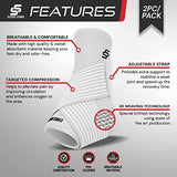 Sleeve Stars Ankle Brace for Women & Men, Achilles & Plantar Fasciitis Relief Compression Sleeve, Foot Brace with Ankle Support Strap, Heel Protector Wrap for Pain, Tendonitis & Sprain (Pair/White)