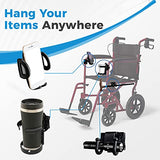 Mobility Combo Pack, Hook, Phone and Cup Holder for Walker, Portable Beverage Holder for Wheelchair and Strollers, Easy to Install Stretch Strap Fits up to 2” Diameter