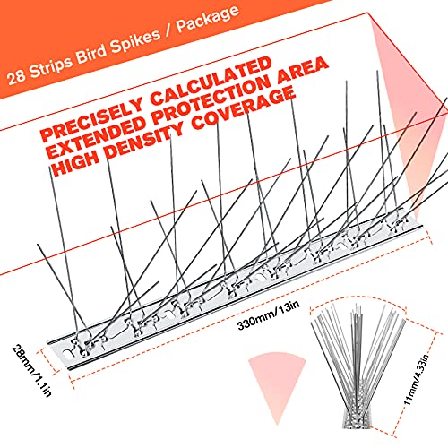 WELLUCK Bird Spikes for Small Birds Pigeons, 30 Feet (28 Strips) Fence Spike, Nest Prevention Bird Off Spike Repellent, Anti Bird Spike Stainless Steel, Smooth Polishing Harmless Deterrent