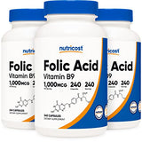 Nutricost Folic Acid (Vitamin B9) 1000 mcg, 240 Capsules (3 Bottles)