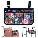 Wheelchair Bag, Walker Bag, Walker and Wheelchair Accessories for Adults, Water Resistant Storage Pouches for rollator, Electric Wheel Chair (armrest, Back Handle), Seniors, Gift for Woman, Floral