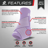 Sleeve Stars Ankle Brace for Women & Men, Achilles & Plantar Fasciitis Relief Compression Sleeve, Foot Brace with Ankle Support Strap, Heel Protector Wrap for Pain, Tendonitis & Sprain (Pair/Light Purple)