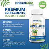 Natural Cure Labs L-Lysine + Monolaurin 600mg 1:1 Ratio, 100 Capsules