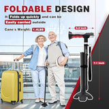 BigAlex Folding Walking Cane with Two Led Lights for Elderly Solid Base Adjustable Walking Stick with Carrying Bag for Man/Women