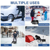 Ergonomic Large Snow Shovel for Driveway: 52-Inch Snow Shovel for Snow Removal Lightweight Portable Plastic Aluminum Blade Shovel for Garden, Car, Camping