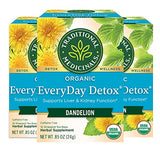 Traditional Medicinals Organic EveryDay Detox Dandelion Herbal Tea, Supports Liver & Kidney Function, (Pack of 3) - 48 Tea Bags Total