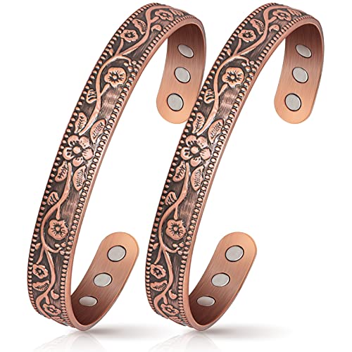 Magnetic Lymph Detox Bracelet: Copper Bracelet for Women Men, 100% Pure Copper Bracelet with 6 Magnets 3500 Gauss - Jewelry Gifts (2PCS)