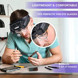 Headband Magnifying Glasses with Light for Close Work, 1X to 14X Rechargeable Magnifier Hands Free Jewelers Loupe Magnifying Visor with 5 Lenses and Tweezers for Crafts Hobby (Black)