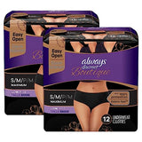 Always Discreet Boutique Adult Incontinence & Postpartum Underwear for Women, Low-Rise, Size Small/Medium, Black, Maximum Absorbency, Disposable, 24 Count