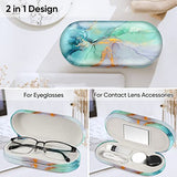 Fintie 2 in 1 Contact Lens Case and Eyeglasses Case, Double Sided Portable Contact Lens Travel Case with Built-in Mirror, Tweezer and Contact Lens Solution Bottle Included, Emerald Marble