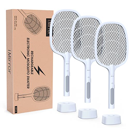 imirror Bug Zapper Racket, 2 in 1 Rechargeable Electric Fly Swatter Mosquito Swatter (3 Pack, 1800mAH)