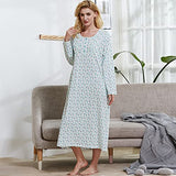 Keyocean Nightgowns for Women with Pockets, All Cotton Soft Lightweight Long Sleeve Ladies Sleepwear for Elderly, Green Floral, X-Large