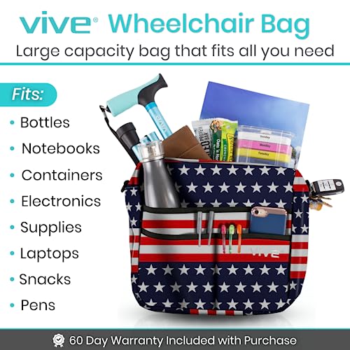 Vive Wheelchair Bag for Accessories (12" x 5 x 12") - Large Adjustable, Folding, Waterproof Backpack - Fits Walkers, Rollators, and Chairs - Pouch for Elderly & Seniors - Caddy Pouch Tray Attachment