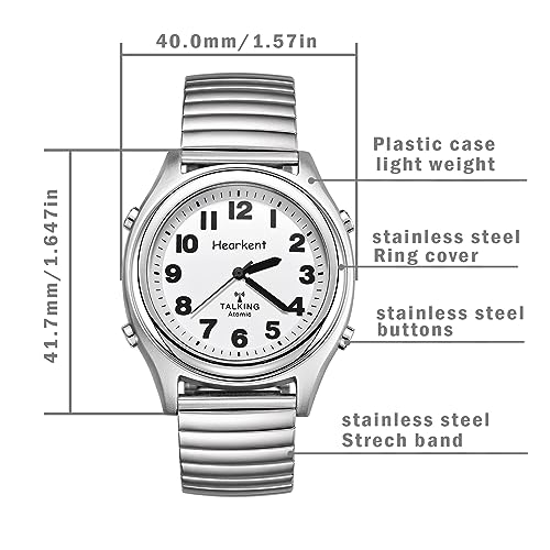 Hearkent Atomic Talking Watch for Blind and Visually impaired Stainless Steel Strech Band Best Gift for Elderly or Blind People