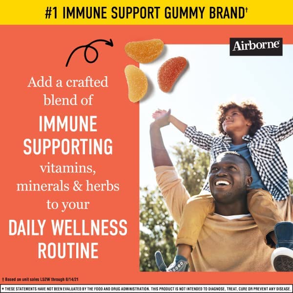 Airborne Zesty Orange Flavored Gummies, 42 Count - 750mg of Vitamin C and Minerals & Herbs Immune Support (Pack of 2)