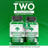 Supergreens Gummies 2-Pack Daily Green Superfoods Supplement w/Spinach, Broccoli, Moringa, Beet Root, Celery, Green Tea, & Acai for Immunity Support, Natural Raspberry Flavor, 120 Supergreen Gummies