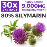 USDA Organic Milk Thistle Capsules - 80% Silymarin - 9,000mg of Milk Thistle Seed Extract - Supports Liver Cleanse, Liver Detox, & Liver Health - Vegan Supplement - 2 Month Supply - 60 Pills (No Oil)