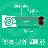 No Cow Chocolate Dipped Protein Bars, 20g Plant Based Vegan Protein, Keto Friendly, Low Sugar, Low Carb, Low Calorie, Gluten Free, Naturally Sweetened, Dairy Free, Non GMO, Kosher, Chocolate Mint Cookie, 12 Pack