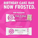 No Cow Dipped High Protein Bars, Birthday Cake 20g Plant Based Vegan Protein Snacks, Keto Friendly, Low Sugar, Low Carb, Low Calorie, Gluten Free, Naturally Sweetened, Dairy Free, Non GMO, Kosher, 12 Pack