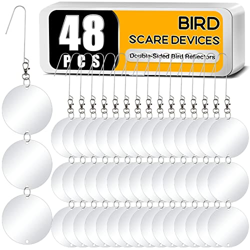 XPCARE 48 Pcs Bird Scare Discs -Highly Reflective Double-Sided Bird Reflectors, Upgraded Discs Set Reflective to Keep All Birds Away Like Woodpeckers, Pigeons, Ducks