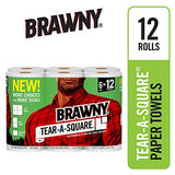 Brawny Paper Towels, 12 Count Rolls, Tear-A-Square, 128 Sheets Per Roll