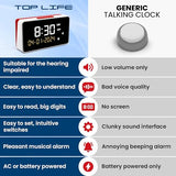 Talking Clock - Extra Loud Time and Date - for Elderly, Dementia, Hearing or Visually Impaired Seniors - Easy to Use Speaking Clock - Clear Neutral Male Voice