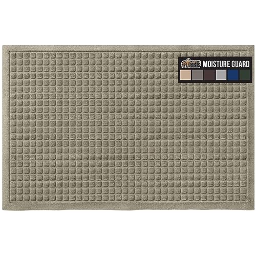 Gorilla Grip Ultra Absorbent Moisture Guard Doormat, Absorbs Up to 5.7 Cups of Water, Stain and Fade Resistant, Spiked Rubber Backing, All Weather Mats Capture Dirt, Indoor Outdoor, 35x23, Beige