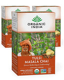 Organic India Tulsi Masala Chai Herbal Tea - Holy Basil, Stress Relieving & Enlivening, Immune Support, Vegan, USDA Certified Organic, Black Tea, Antioxidant, Caffeinated - 18 Infusion Bags, 3 Pack