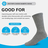 Doctor's Choice Diabetic Socks for Men, Seamless Crew Socks with Non-Binding Top, Provides Extra Comfort for Gout, 4-Pairs, Grey, Large, Size 10-13