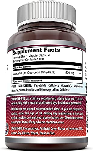 Amazing Formulas Quercetin 500mg Veggie Capsules Supplement | Non-GMO | Gluten Free | Supports Overall Health & Well Being (120 Count | 3 Pack)