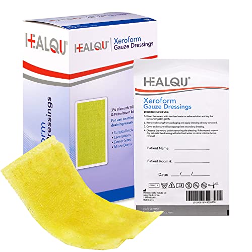 HEALQU Xeroform Petrolatum Dressing 5x9 - Non-Adherent Gauze Pad for Low Exudating Wounds - Fine Mesh Gauze Patch Sterile for Wound Care Lacerations, Burns & Skin Grafts (Pack of 25)