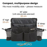High Road Mobility Walker Bag, Wheelchair Pack and Scooter Bag with 4 Pockets and 2 Bottle Holders for Adult Daily Living (Black)