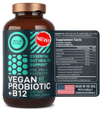 Vegan Probiotic Plus B12 for Gut Health - Prebiotics, Postbiotics, Probiotics for Digestive Health and IBS - B12 Prebiotics and Probiotics for Women & Men - 22 Billion CFU Nutritional Enzymes